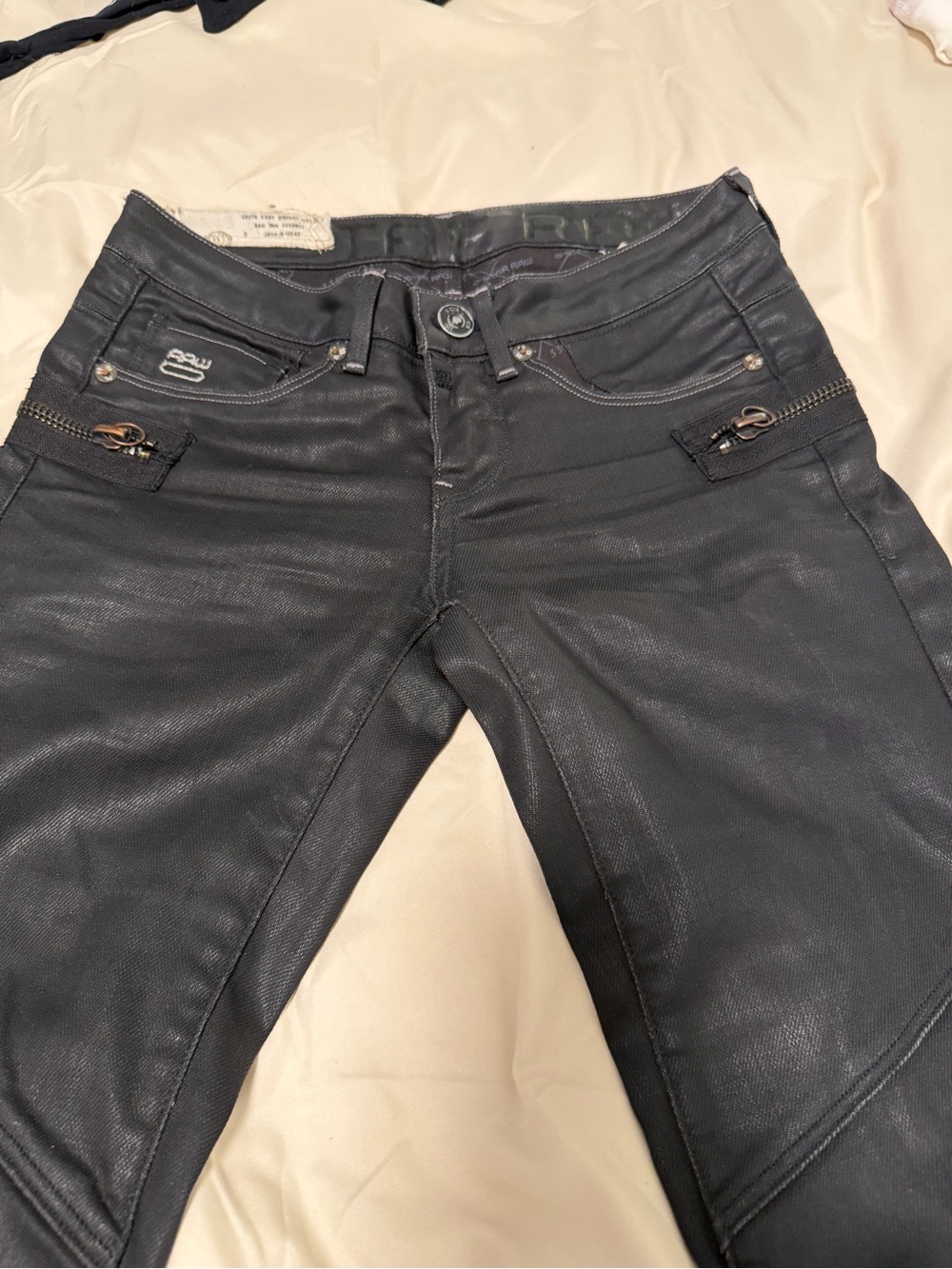 G-Star Black Coated Skinny Jeans with Zip Pocket Accents